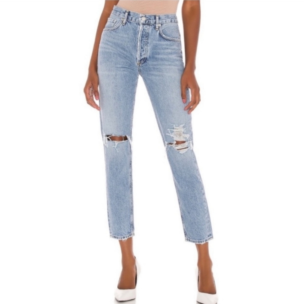 Agolde Jamie distressed jeans light wash high rise 25